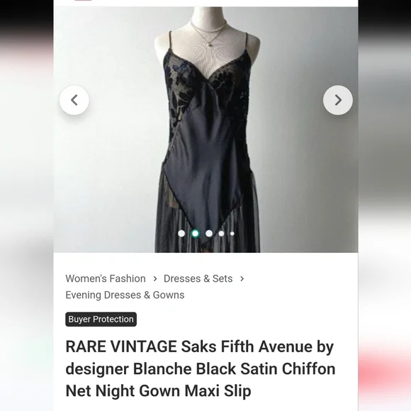 RARE VINTAGE Saks Fifth Avenue by designer Blanche Black Satin Chiffon Net Night - Picture 1 of 8